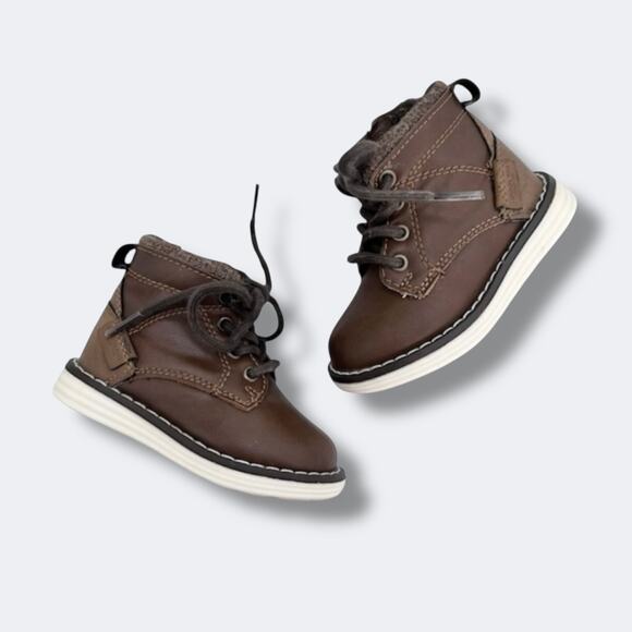 London Fog Boots Toddler Boys Size 5 Brown Faux Leather Lace Up Casual Fall - Picture 1 of 11